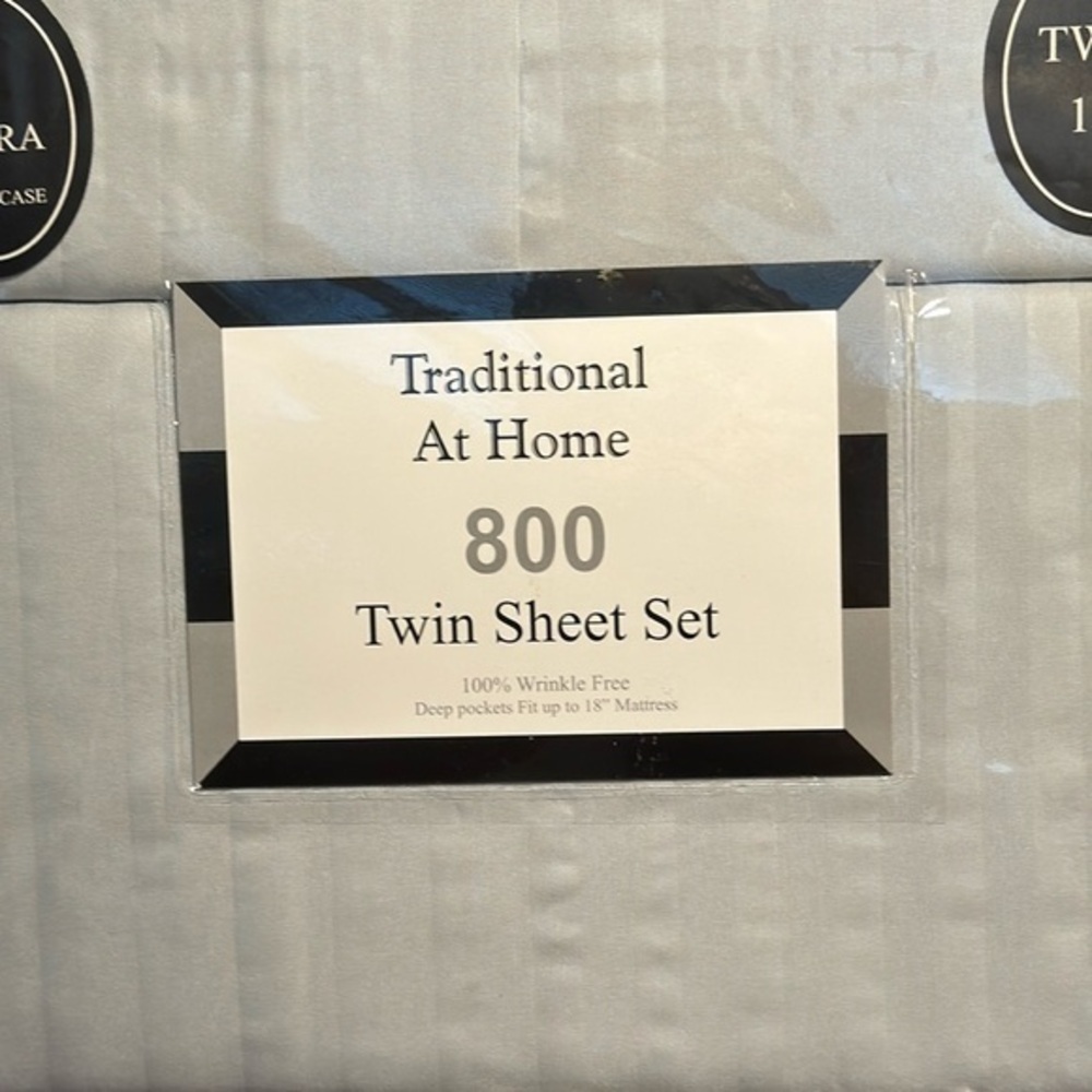 Traditional At Home 4pc Twin Sheet Set Platinum Grey Stripes embossed